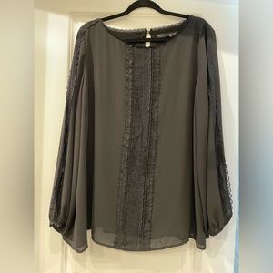 WHBM plus size black top with lace inset long sleeves